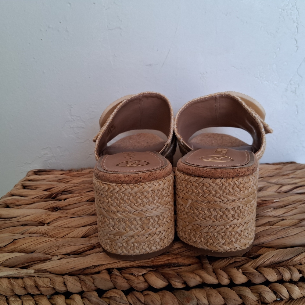 SAM AND LIBBY  Sz 9 Wedge Natural Raffia Slide Sandals - Beige - Picture 6 of 7